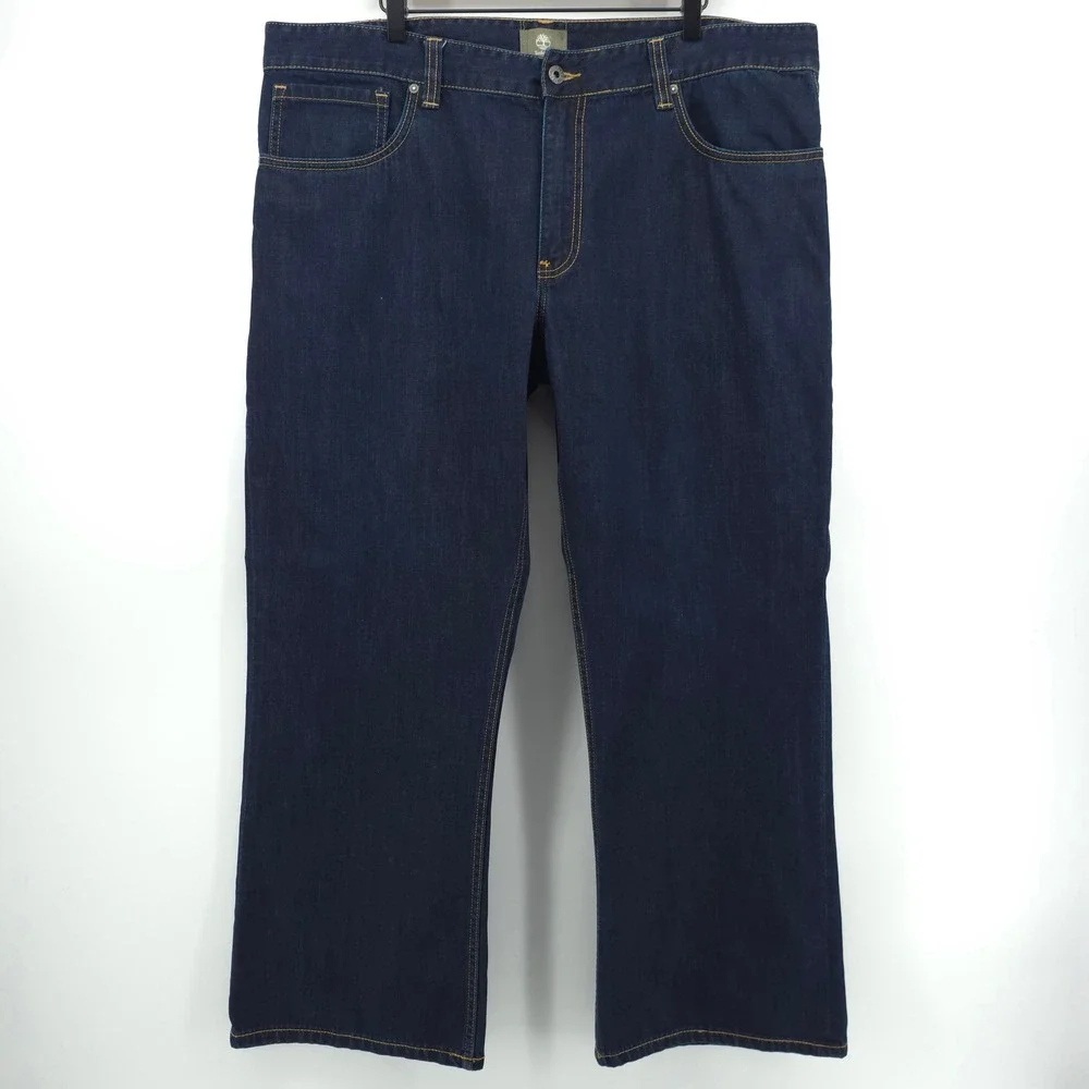 Timberland Mens Jeans 42 Dark Blue Indigo Straight Leg Rugged Denim